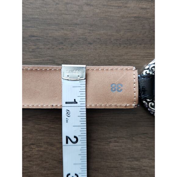 Brighton Black Patent Leather Croc Embossed O Ring Hook Belt women's Size 38 - Picture 6 of 6